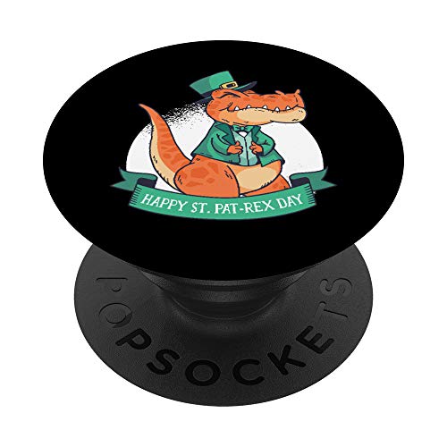 Funny Happy St Patricks Day T-Rex Dinosaur Gift PopSockets PopGrip: Agarre intercambiable para Teléfonos y Tabletas