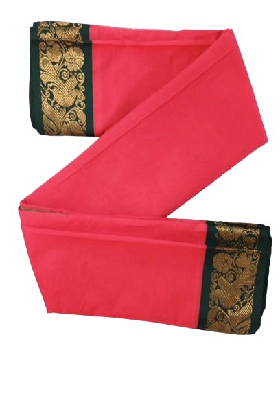 Image of Indian Traditional Pure Cotton Gadwall Saree, for Women, Peaches Pink Plain with Zori Worked Border