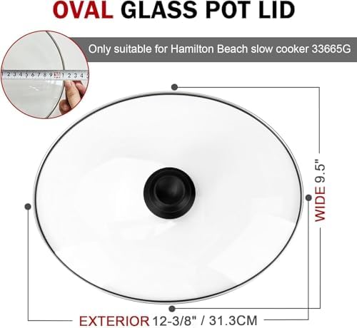 Oval Glass Lid 6 Quart Fit for Hamilton Beach 6qt Slow Cooker 33665G, Crock Pot Replacement lid, Slow Cooker Crock Pot Lid Replacement Part, 1 Pack - Thumbnail 4