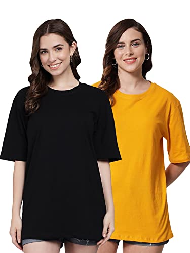 Image of FUNDAY FASHION Women Cotton Half Sleeve Oversized T-Shirt (Pack of 2)