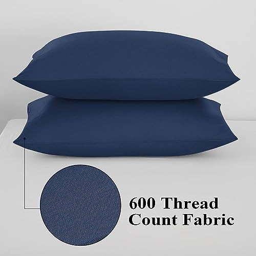Image of 100% Egyptian Cotton Pillow Protectors Set of 2, 600 Thread Count Standard Size Bed Pillow Cases with Zipper,Sateen Weave Cooling Pillow Cases Quiet and Breathable Easy Care(2PCS, Standard, Navy Blue)