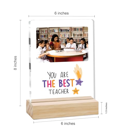 Image of Giftplease Best Teacher Plaque | Personalized Photo Frame with Wooden Stand | Appreciation Gift for Teachers | Teacher's Day Retirement Farewell Gift (Custom Photo & Text CTH 10