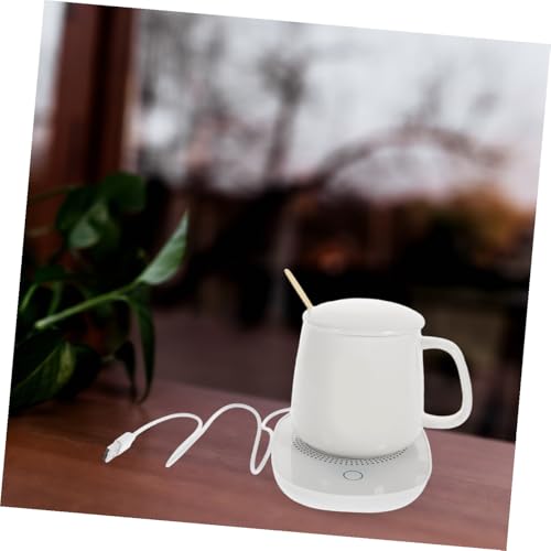 Happyyami Thermostatic USB Mug Warmer 55℃ Milk Cup Heating Pad Ceramic Coffee Cup Warmer for Milk and Office Use with Gravity Sensor in Beige