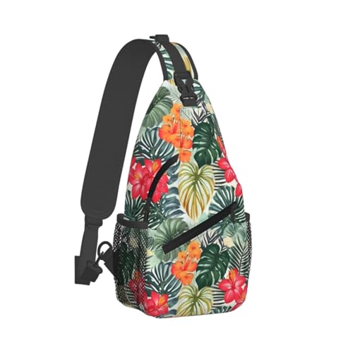 Mochila bandolera sling con estampado hibisco miniatura 2
