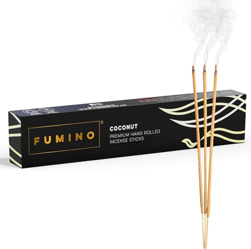 Fumino Incenso Bastoncini Freschi Fatti a Mano Fragranza Cocco - Incensi Naturali - 1 Scatola, 14 Bastoncini (15g) - Masala, Agarbatti Profumati Rilassanti per Meditazione