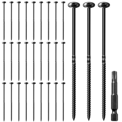 Image of BREANIFULL 30 Pcs Timber Fixing Screw Landscape Exterior Screws 6.3 x 150mm Timber Screw Torx Washer Head Screws for Hardest Hard Wood Fence Floorboard Hard and Softwood(Black)