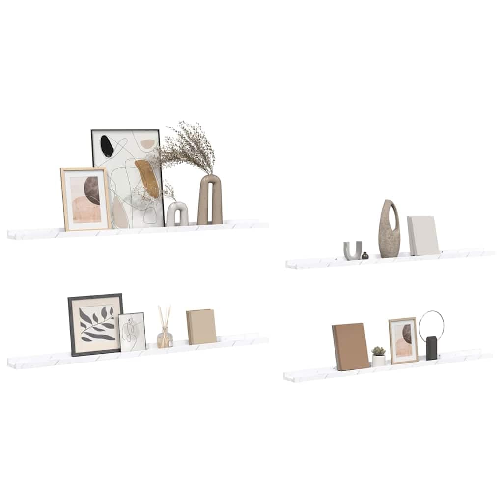 Juego de 4 estanterías de pared con aspecto de mármol blanco, estantes flotantes de madera, estantes decorativos de pared para salón, pasillo y oficina, 115 x 9 x 3 cm