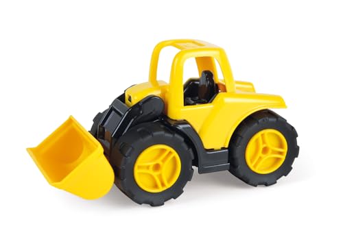 Lena 1262 Workies Schaufellader 14 cm Spielfahrzeug aus ABS Kunststoff Radlader mit bewegbarer Schaufel Gummi-Reifen Stahl-Achsen Baufahrzeug für Kinder ab 18 Monaten Lader in Gelb Schwarz