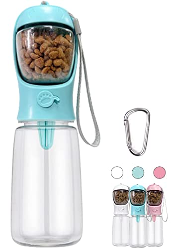 COTOP Wasserflasche Hund Unterwegs, 550ml Tragbare Hundetrinkflasche mit 100ml Hundefutterflasche, Plastik Reiseflasche für Hund Klein (550ml, Blau) Cover