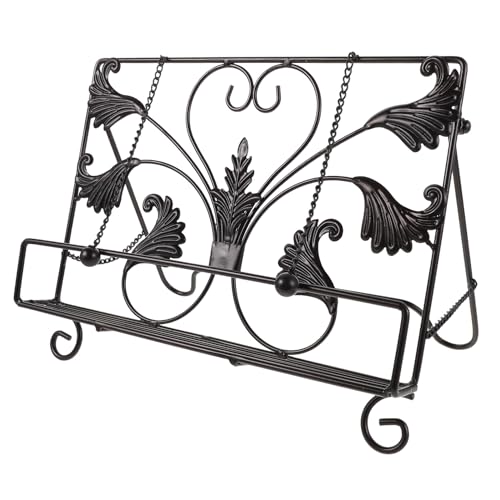 IWOWHERO Leggio per Libri di Cucina Vintage in Ferro Battuto con Catena Decorativa Supporto Stabile e Porta Ricettario da Tavolo per Cucina e Studio Libreria Creativa in Metallo 32X19X24