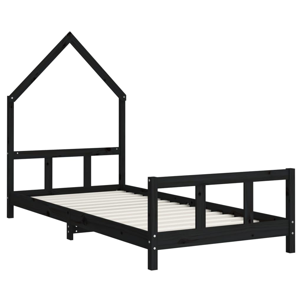 Łóżeczko dziecięce, czarne, 90 x 190 cm, lite drewno sosnowe, ze stelażem, do pokoju dziecięcego, niskie łóżko dla dzieci od 4 lat, stabilne łóżeczko niemowlęce, do sypialni, wytrzymałe