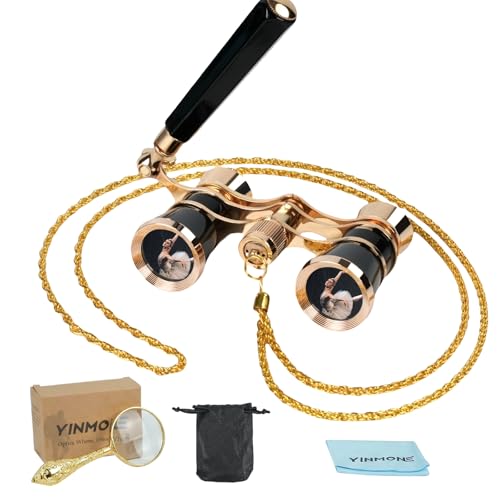 Opera Glasses 3X25 with Adjustable Handle Chain&Real Magnifying Glass Optical Lens Mini Compact Vintage Theater Binoculars for Women Adults Kids in Opera Musical Concert-Black