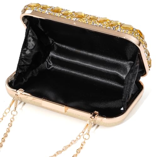 NRVTRE Pochette de banquet avec cadre rigide et détails, petite chaîne pour invités de mariage et soirée, doré – vue 5