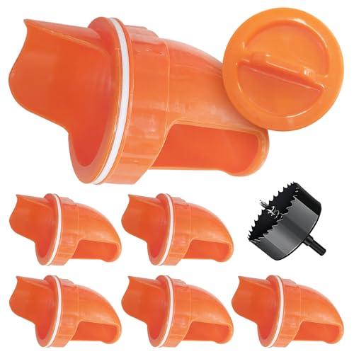 Durable Chicken Feeder Rain Proof Poultry Feeder Port Gravity Feed Kit for Buckets, Barrels, Bins, Troughs, Easy Clean - 6 Pack with Hole Saw for Easy Installation