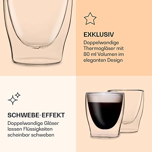 DUOS® Espressotassen Glas 4x80ml, Doppelwandige Gläser Latte Macchiato, Doppelwandige Kaffeegläser, Teegläser, Cappuccino Gläser, Eiskaffee Thermogläser doppelwandig, Latte Macchiato