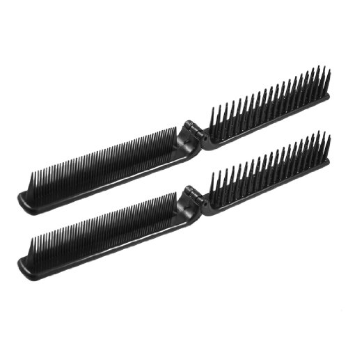 uxcell 2 Pcs Travel Lady Black Fine Teeth Foldable Dual Pocket Straight Hair Comb
