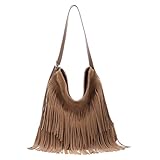 SUKUTU Fashion Fringe Hobo Bag for Women Vegan Faux Suede Leather Tassel Shoulder Bag