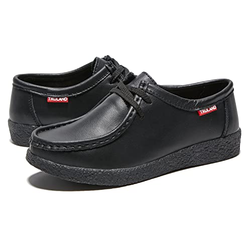 Image of TRULAND Leather Oxford Shoes for Women - Suede Lace Up Moc Toe Low Platform Flat Wallabees Shoes