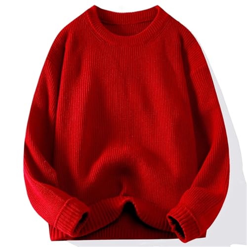 Men Knitted Crew Neck Sweater Ribbed Neckline Thick Warm Loose Daily Pullovers3