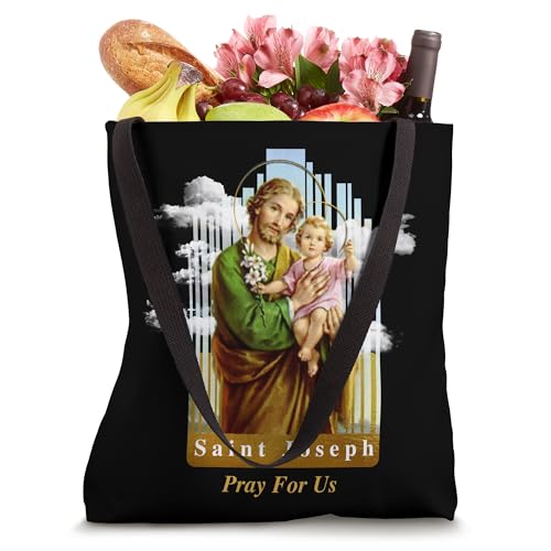 Bolso tote de tela con diseño religioso católico: San José con el Niño Jesús miniatura 4