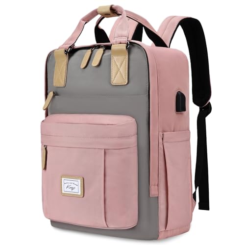 Kasgo Zaino Donna Uomo, Porta PC 15.6 Pollici Grande da Viaggio Impermeabile Scuola Superiore Università Zaino Antifurto Casual, Lavoro con Porta USB di Ricarica, Rosa
