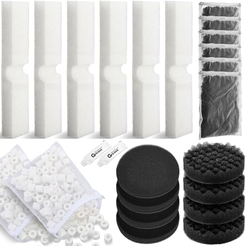 Image of Threlaco 24 Pcs Aquarium Filter Media Kit Compatible with Fluval Fx4 /Fx5 /Fx6 Filters, 4 Bio-Sponge Pads, 6 Bio-Sponge Block, 6 Activated Carbon, 4 Carbon Foam Pad, 2 Silicone Lube, 2 Ceramic Rings
