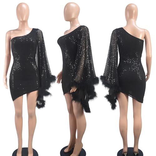 PORRCEY Women's Sexy Elegant Sequins Mesh See Through Bodycon Birthday Party Club Night Mini Dress4