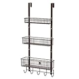 ETELI Over the Door Basket Organizer 3 Tier Hanging Basket Door Shelf Rack Heavy Duty Over Door Pantry Organizer with 3 Metal Baskets for Kitchen...