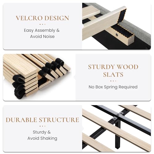 image for SHA CERLIN Queen Size Upholstered Platform Bed Frame with Wingback Hea