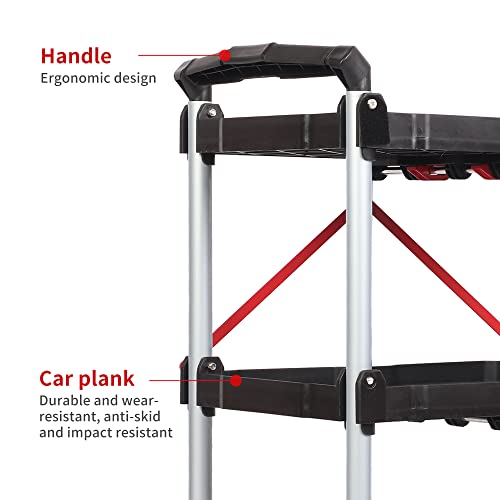 Lesolar Portable Folding Service Cart - 3 Tier 150Lbs Capacity - Rolling Cart Utility Cart Foldable Cart With Wheels For Warehouse Home, Black #TOP3