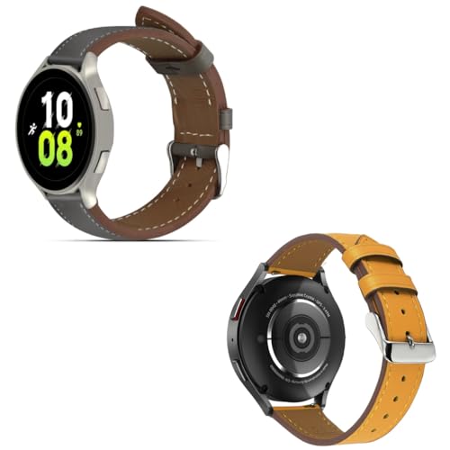Premium Italy Leather Bands Compatible with Samsung Galaxy Watch 7 6 5 4 40/44mm, Galaxy 5 Pro 45mm, Galaxy Watch 6 4 Classic Active 2, 20mmLeather Watch Soft Replacement Strap for WomenMen(Pack of 2)