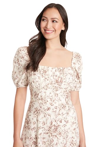 Image of London Times Womens Square Neck Smocked Back Linen Blend Flattering Versatile Spring Summer Garden Party