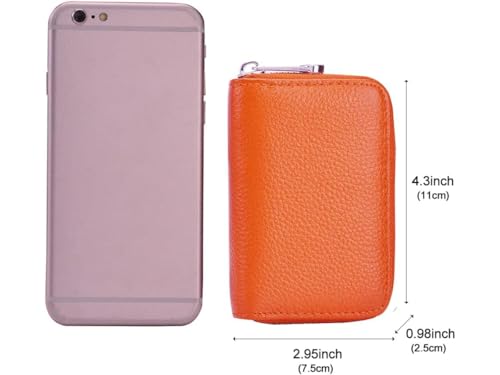 Image of VOGARD Unisex RFID Blocking Leather Card Holder Wallet with Zip Closure | 12 Card Slots & Cash Pocket | Compact Accordion Credit Card Organizer for Men & Women (Orange)