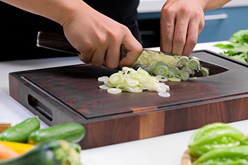 Cozifa End Grain Walnut Wood Butcher Block Cutting Board 17"X12"X1.6" For Kitchen With Juice Groove, Inner Handles, Gift Box Packaging And Finished With Beeswax, Linseed & Lemon Oil #TOP7