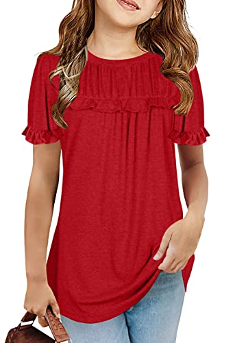Image of Haloumoning Girls Crew Neck T Shirts Peplum Babydoll Tops Tees 4-15 Years | Girls T-Shirts, Casual Loose Tunic Tops, Cute Ruffle T Shirts, Short Sleeve Shirts, Long Sleeve Blouse
