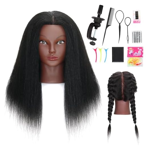 Mannequin Head with Human Hair 16'' Cosmetology Manikin Doll Head with 100% Real Human Hair Mannequin Head for Braiding Hairstylists Cosmetology Students Practice Styling with Free Clamp Holder-Black