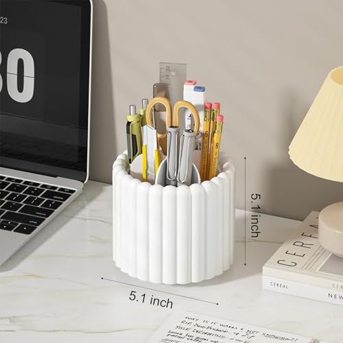 Image of Anyoifax 360 Rotating Pen Holder 7 Slots Desk Organizer Removable Pencil Cup Plastic Art Supplies and Accessories Desktop Storage Box Caddy for Office, School, Home (White)