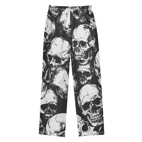 ZZXXB Skulls Print Boys Long Pants Soft Trousers Elastic Waist Kids Lounge Bottoms with Pockets S-XL2