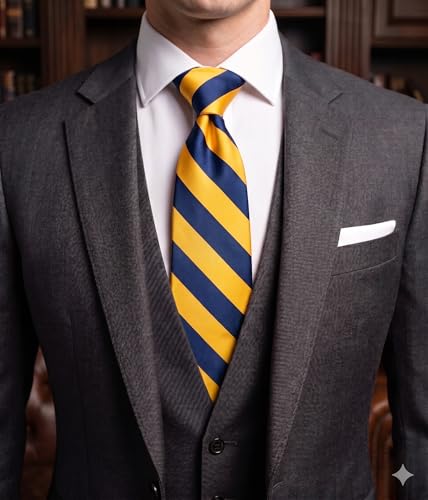 Image of NYFASHION101 Men's Classic Striped Necktie - Premium Woven Two-Tone Tie for Weddings, Graduation, Business & School Colors