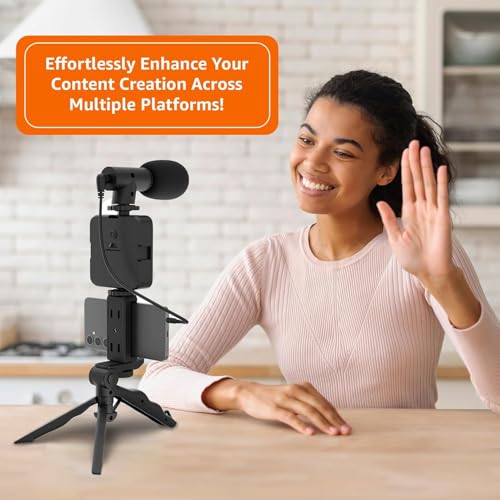 Image of All in One Smartphone Video Recording Kit with LED Light Shotgun Microphone Tripod Stand & Bluetooth Remote Vlogging & Content Creation Kit for YouTube Reels TikTok & Live Streaming
