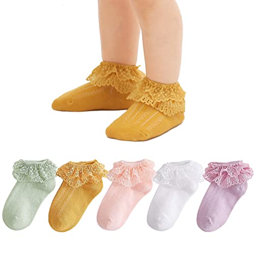Image of Mini angel Baby Lace Socks Baby Girl Double/Eyelet Lace Ruffle Frilly Socks for Newborn Infant and toddlers Gift Set