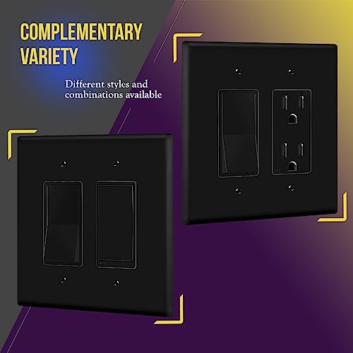 Image of ENERLITES 2-Gang Black Oversize Decorator Switch Outlet Wall Plate Cover | 1 Pack, Size 5.5 inch x 5.5 inch, Fits light switch /outlet /receptacle, Gloss Finish, Unbreakable Polycarbonate, UL Listed
