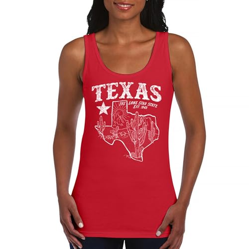 Texas Lone Star State Pride Women's Graphic Tank Top - Vintage TX Map Design Small Red