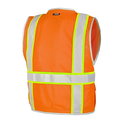 Kishigo Premium Brilliant Series Heavy Duty Unisex Reflective Safety Vest 1511, ANSI Type R / Class 2 Compliant, 6 Pockets Including Radio & Pencil Pocket, Silver Reflective Lining & Trim (Orange, 2X)