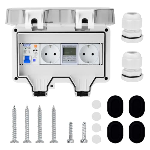 HENYEER Caja de distribución de superficie con medidor de electricidad de 230 V, caja de fusibles de superficie impermeable IP66, cajas de distribución de pared con dispositivo de corriente residual