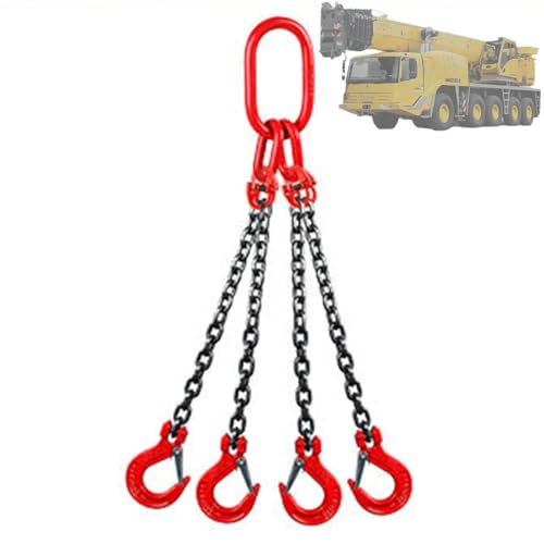 Generico Catene di Sollevamento per carichi Pesanti con Ganci Regolabili in Acciaio Legato G80, imbracature a Quattro Gambe, Ganci di Sicurezza per sollevamenti di Motori e carichi Pesanti.