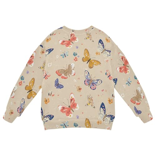 JUNZAN Cartoon Cute Butterfly Beige Kids Girls Pullover Hoodie Fleece Sweatshirts for Boys Athletic 4T2