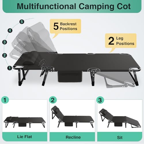 Suteck-Folding-Camping-Cot-Adjustable-52-Positions-Reclining-Portable-Outdoor-Cot-Heavy-Duty-Sleeping-Bed-Cots-wPillow-Mat-Carry-Bag-Chaise-Lounge-Chair-for-Home-Office-Nap-Beach-Pool-Patio-Travel