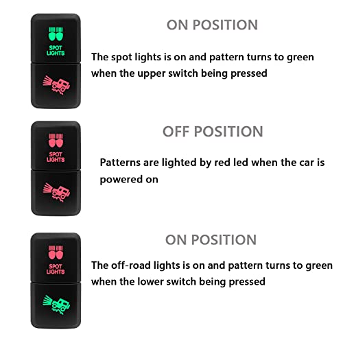 Image of Dual Push Button Switch SPOT Lights & Off-Road Lights Green & Red ON /Off Push Switch for Toyota 4Runner Tacoma Highlander 3Amp /12V 39mm X 21mm
