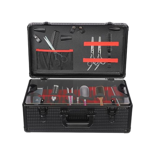 FXEIPOL Barber Case Profesional Barbers Briefcase Tool Case Aluminum Alloy Barber Carrying Case with Visible Design Hair Scissors Trimmer Organizer for Hair Salons